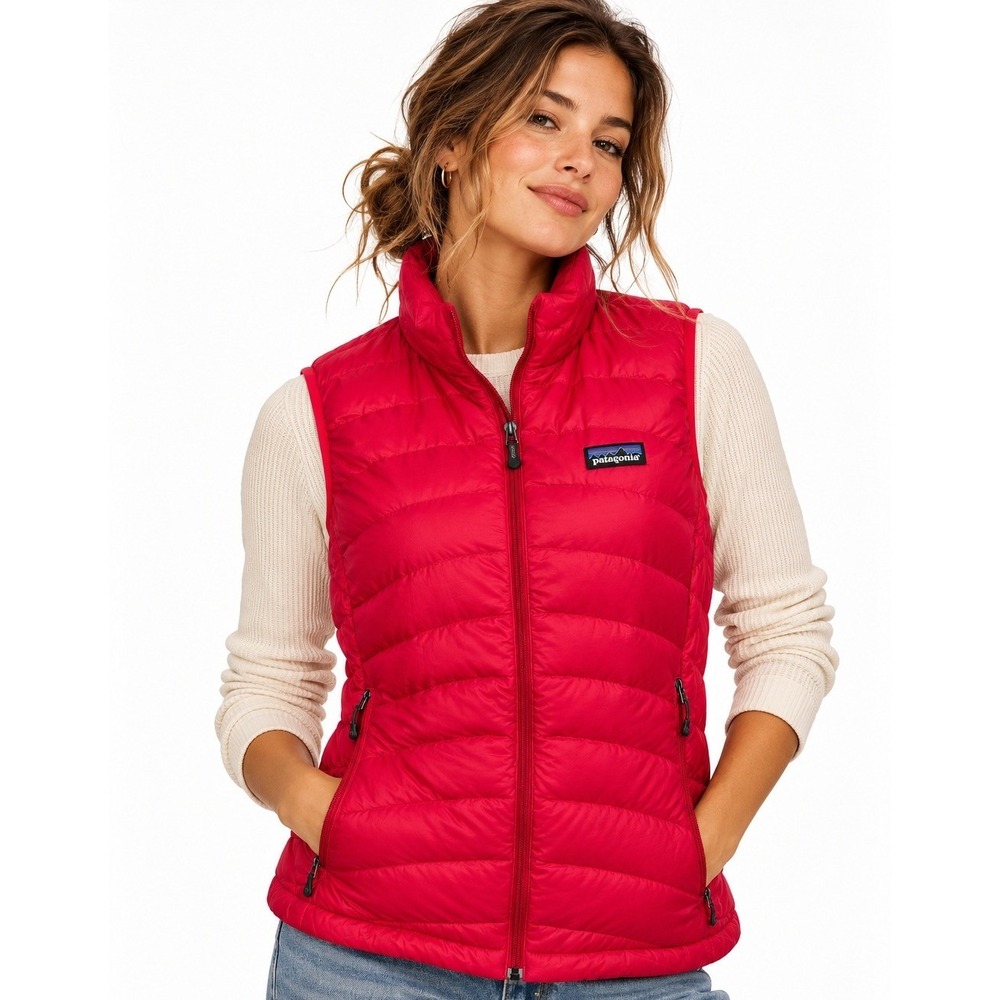 Patagonia Women Down Sweater Vest Red Pink Puffer Quilted 84627 M